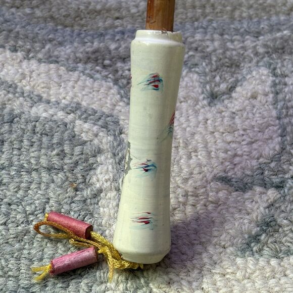 Vintage Hand Painted Japanese Chinese Bamboo Wood Umbrella Parasol - Picture 7 of 9